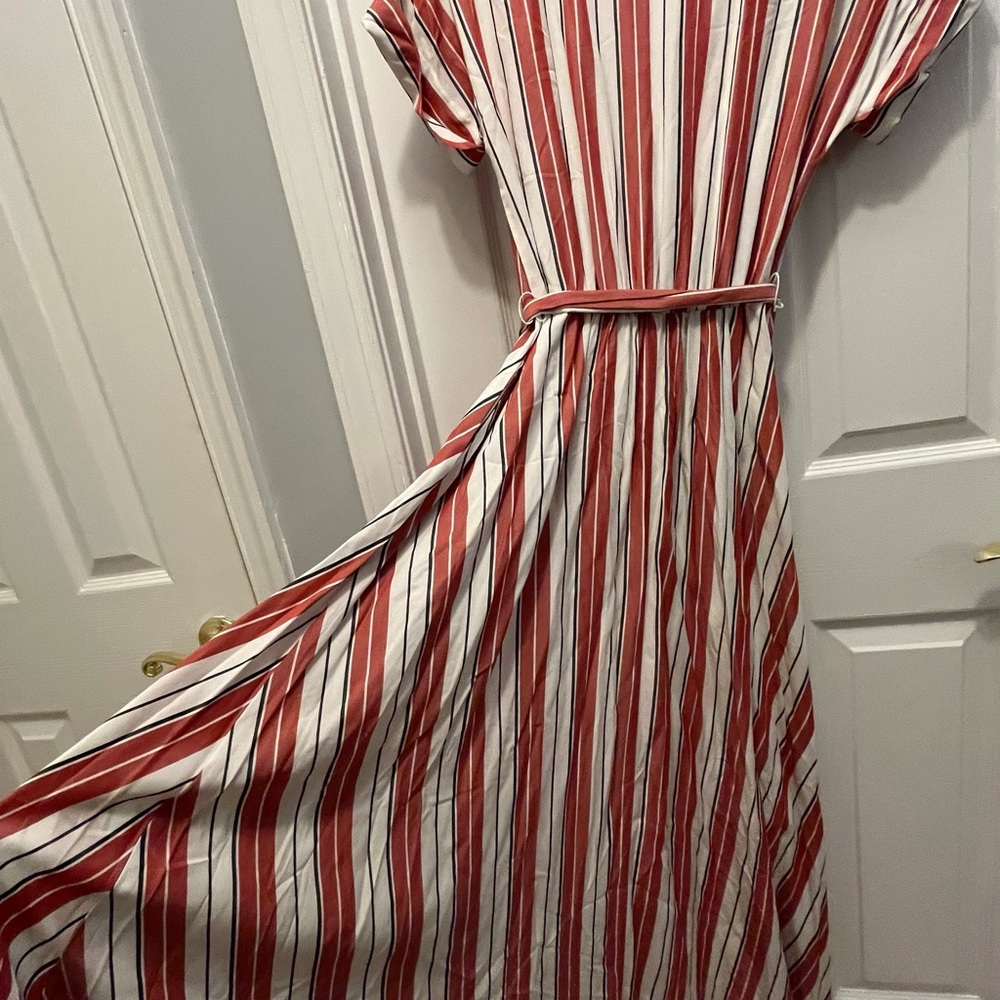 NWT LOFT Striped White Red Button-Down with Pockets Maxi Dress Size 0 - Picture 15 of 16
